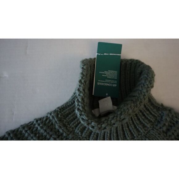 H&M Women's Sz XS Light Khaki Green L/S Knitted Jumper Turtleneck Sweater - Picture 6 of 11